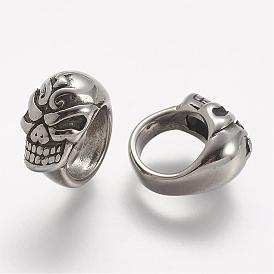 304 Stainless Steel Beads, Large Hole Beads, Skull