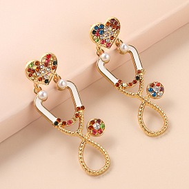 Sparkling Pearl Ear Cuff with Heart-shaped Stethoscope Design