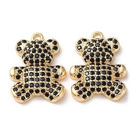 Real 18K Gold Plated Brass Micro Pave Cubic Zirconia Pendants, Bear