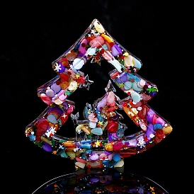 Orgonite Christmas Tree Resin Energy Generators, Reiki Natural Shell Chips Inside for Home Office Desk Decoration