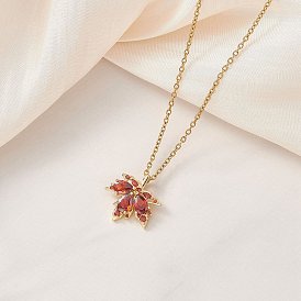 Подвеска в виде кленового листа из латуни с инкрустацией кубическим цирконием 304 цепочка из нержавеющей стали для женщин, золотые