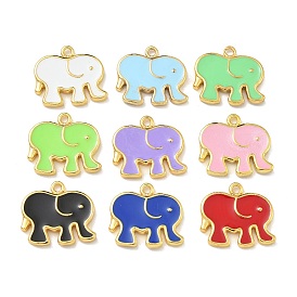 Rack Plating Brass Enamel Pendants, Long-Lasting Plated, Lead Free & Cadmium Free, Real 18K Gold Plated, Elephant Charm