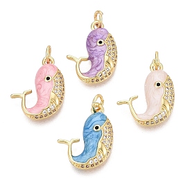 Латунные микропаве прозрачные подвески с фианитом, прелести кита, с эмалью, золотые