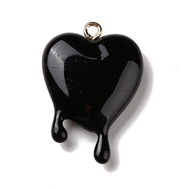 Opaque Resin Pendants, with Light Gold Plated Iron Loops, Melting Heart Charm