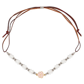 Искусственная кожа шнуры цепи для бейсболок, с подвесками из стеклянного жемчуга и сплава, цветок