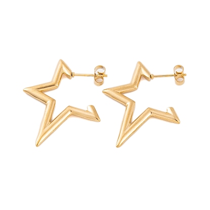 Ion Plating(IP) 304 Stainless Steel Half Hoop Stud Earrings for Women, Star