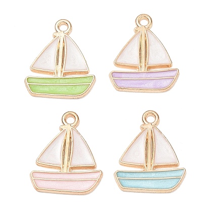 Alloy Enamel Pendants, Ship Charms, Golden