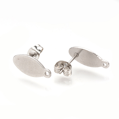 304 Stainless Steel Stud Earring Findings, with Loop and Flat Plate, Ear Nuts/Earring Backs, Oval
