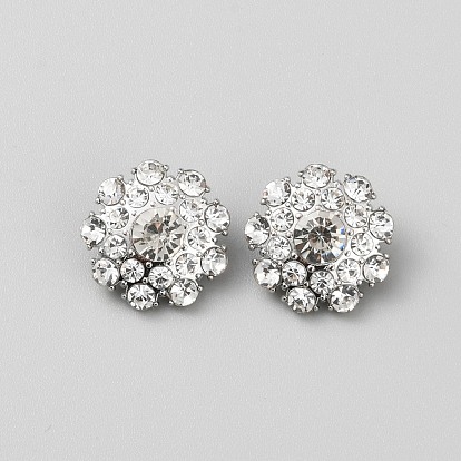 Boutons à tige en alliage à 1 trous, avec strass, fleur, platine