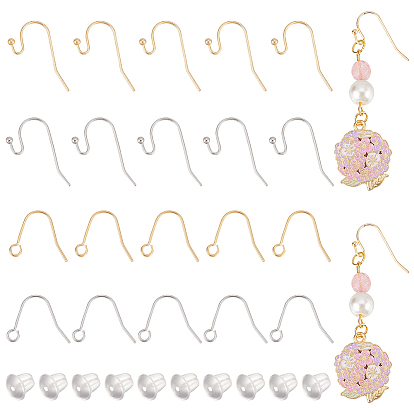 160шт 4 стиль латунные крючки для сережек, ушная проволока пастушьего крючка, с 160 пластиковыми ушными гайками