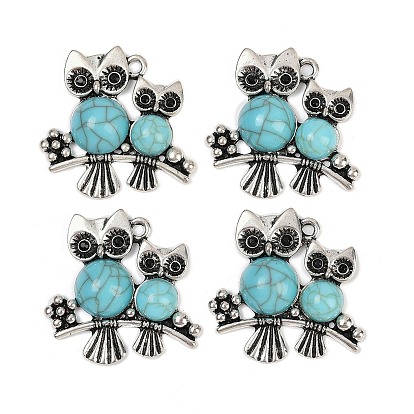 Подвески из искусственной бирюзы из смолы, сова, Сплав с поиска, без кадмия и без свинца