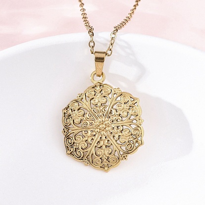 Шестиугольный цветок 304 подвеска из нержавеющей стали ожерелья, ионное покрытие (ip)