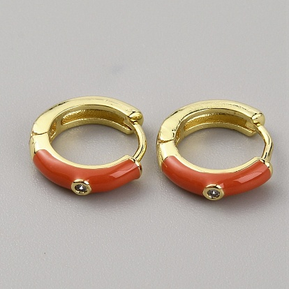 Enamel Hoop Earrings with Clear Cubic Zirconia, Light Gold Brass Jewelry for Women