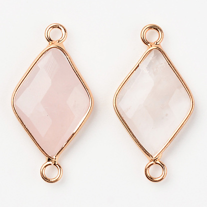 Natural Quartz Links, with Light Golden Plated Edge Brass Loops, Rhombus, Faceted