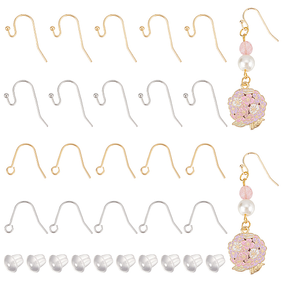 160шт 4 стиль латунные крючки для сережек, ушная проволока пастушьего крючка, с 160 пластиковыми ушными гайками