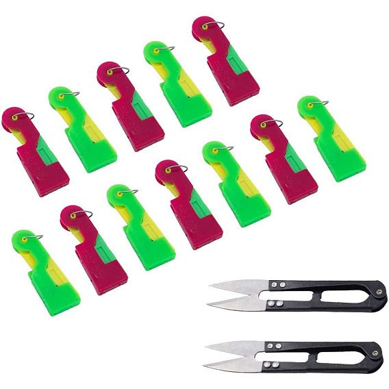 Iron Sewing Needle Devices Threader Thread Guide Tool Sets, with Plastic Findings and Sharp Steel Scissors