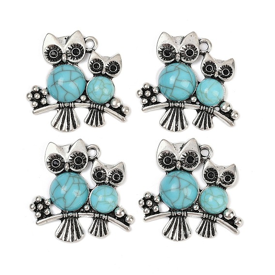 Подвески из искусственной бирюзы из смолы, сова, Сплав с поиска, без кадмия и без свинца