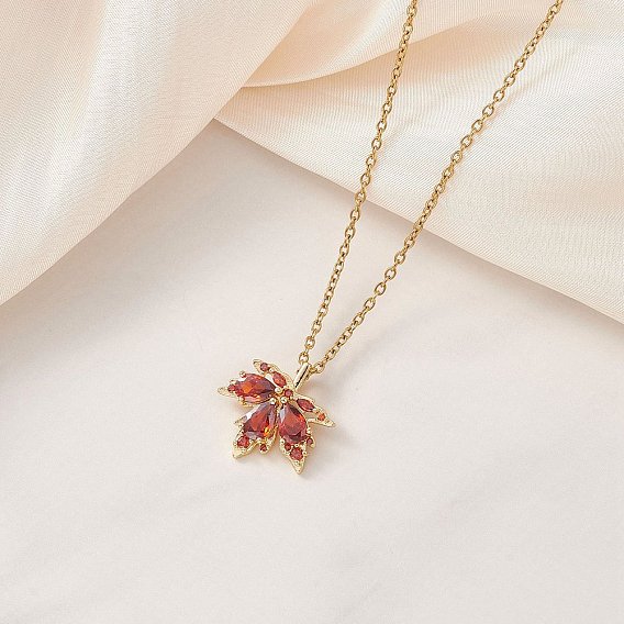 Подвеска в виде кленового листа из латуни с инкрустацией кубическим цирконием 304 цепочка из нержавеющей стали для женщин, золотые