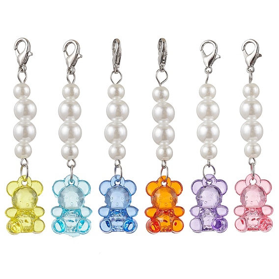 30 шт. 6 цвета несут прозрачные акриловые подвесные украшения, с имитацией жемчуга из АБС-пластика и застежками-лобстерами из цинкового сплава