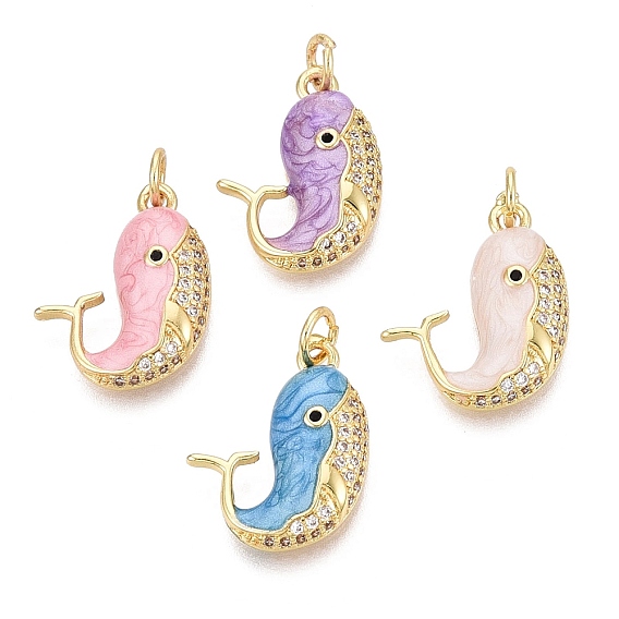 Латунные микропаве прозрачные подвески с фианитом, прелести кита, с эмалью, золотые