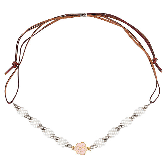 Искусственная кожа шнуры цепи для бейсболок, с подвесками из стеклянного жемчуга и сплава, цветок