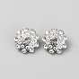1-Hole Alloy Shank Buttons, with Rhinestone, Flower, Platinum