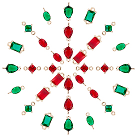 32Ppcs 8 Style Transparent Glass Links Connectors, with Brass Findings, Faceted, Rectangle & Oval & Rhombus & Teardrop