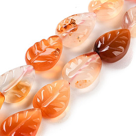 Natural Agate Carved Beads Strands, Leaf