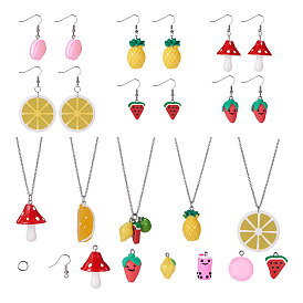 SUNNYCLUE DIY Pendant Necklaces Making, with Resin Pendants, Polymer Clay Pendants, 304 Stainless Steel Cable Chain Necklaces and Brass Earring Hooks