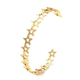 Placage ionique (ip) 304 bracelets manchette en acier inoxydable, bracelets ouverts étoile creuse pour femme