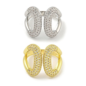 Rack Plating Brass Micro Pave Cubic Zirconia Teardrop Open Cuff Rings for Women, Long-Lasting Plated, Cadmium Free & Lead Free