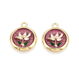 Стойки обшивки сплава эмали подвески, плоские круглые и цветок, без кадмия и без свинца, золотой свет