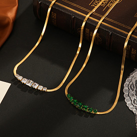 18K Gold Plated Snake Bone Chain Necklace with 7 Diamond-Encrusted Pendants for Women