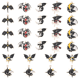 28 Stk. 7 Stile Legierungsemail-Anhänger, Drachen, golden