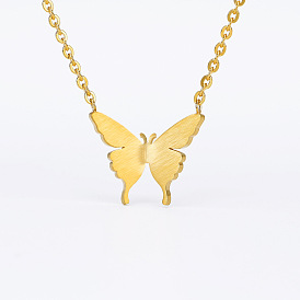 Minimalist 18k Gold-Plated Butterfly Necklace Pendant - Eco-Friendly 304 Stainless Steel Jewelry