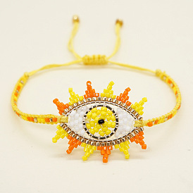 Handmade Eye Bracelet with Miyuki Beads and Braided Chain for Women's Fashion Jewelry