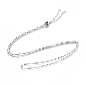 Adjustable 201 Stainless Steel Slider Necklaces, with Curb Chains and Slider Stopper Beads