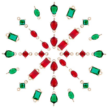 32Ppcs 8 Style Transparent Glass Links Connectors, with Brass Findings, Faceted, Rectangle & Oval & Rhombus & Teardrop