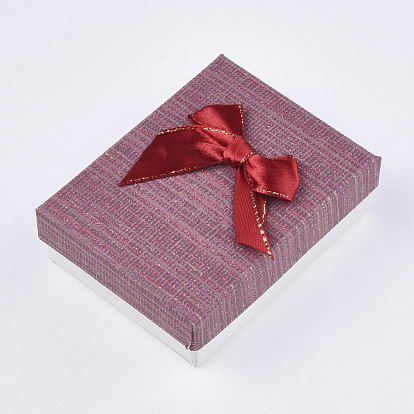 Cardboard Jewelry Set Boxes, with Sponge Inside, Rectangle with Bowknot