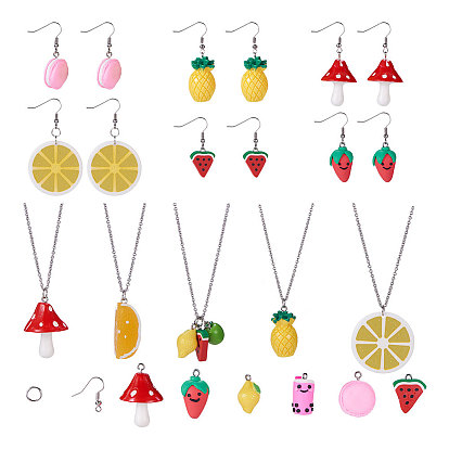 DIY Pendant Necklaces Making, with Resin Pendants, Polymer Clay Pendants, 304 Stainless Steel Cable Chain Necklaces and Brass Earring Hooks
