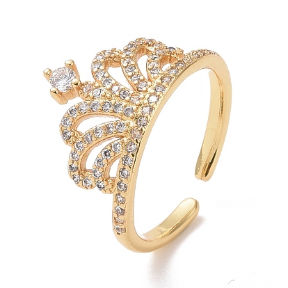Clear Cubic Zirconia Crown Open Ring, Brass Jewelry for Women, Cadmium Free & Lead Free