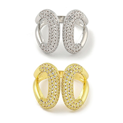 Rack Plating Brass Micro Pave Cubic Zirconia Teardrop Open Cuff Rings for Women, Long-Lasting Plated, Cadmium Free & Lead Free