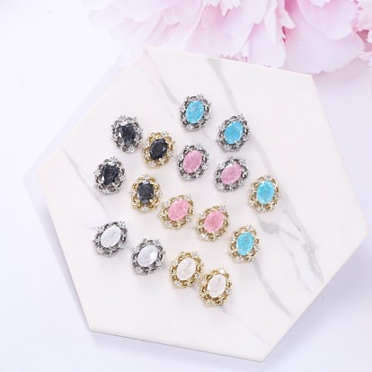 Oval Brass Micro Pave Clear Cubic Zirconia Cabochons, with Glass, Nail Gems, Flat Back Shiny Nail Jewels for Women Girls Manicure Nail Art Decoration