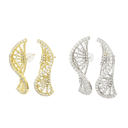 DNA Sequences Shape Brass Micro Pave Cubic Zirconia Stud Earrings, Long-Lasting Plated, Lead Free & Cadmium Free