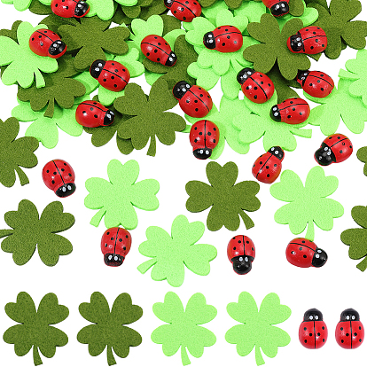 80 pièces 2 couleurs feutrine de laine trèfles, accessoires de décoration de couture à faire soi-même, avec 80 pièces de cabochons en bois avec étiquette autocollante au dos, beetle