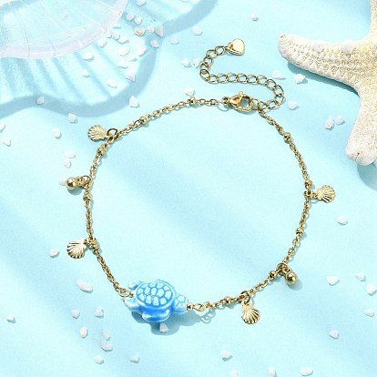 304 Браслеты на лодыжку из нержавеющей стали с цепочкой в виде черепахи, окрашенные в бирюзовый цвет, для летнего отдыха, для женщин.