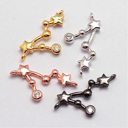 Brass Micro Pave Cubic Zirconia Links, Constellations, Leo, Lead Free & Nickel Free