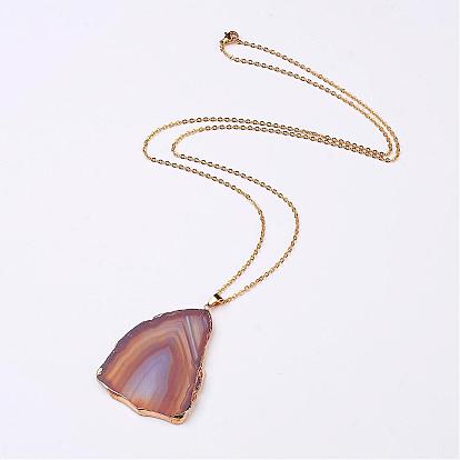 Natural & Dyed Agate Pendant Necklaces, with Stainless Steel Chain and Lobster Claw Clasp