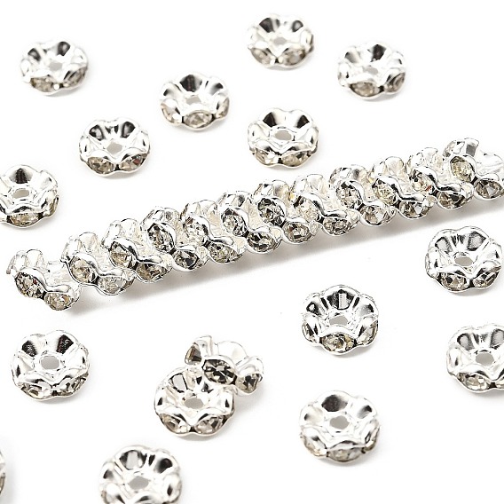 Латунные бусины разделители для поставки стразов, класс А, волнистый край, рондель, серебряный цвет гальваническим