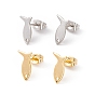 201 Stainless Steel Stud Earring Findings with Hole, 304 Stainless Steel Pins and Ear Nuts, Fish